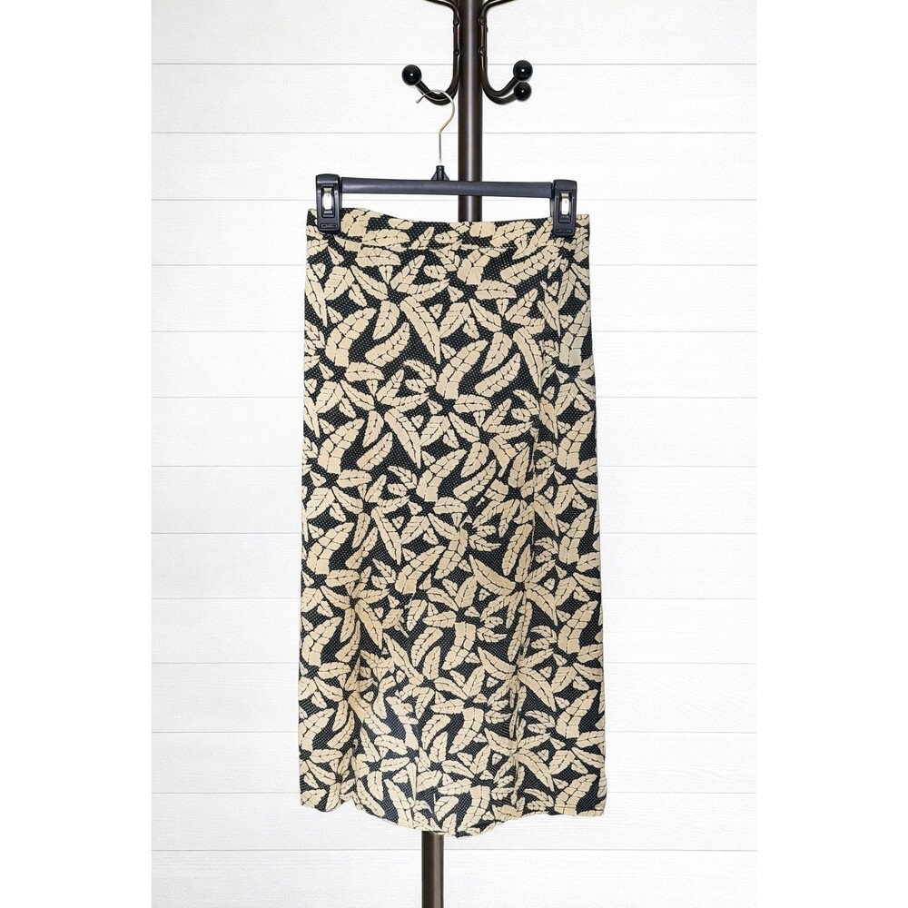 Anthropologie Beachgold Maxi Faux Wrap Skirt Tan and Black Leaves Small